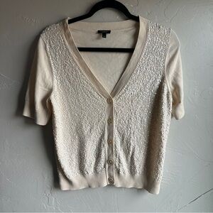 Talbots Sequin Cardigan Cream Coquette Balletcore Soft Girl Old Money Sz L